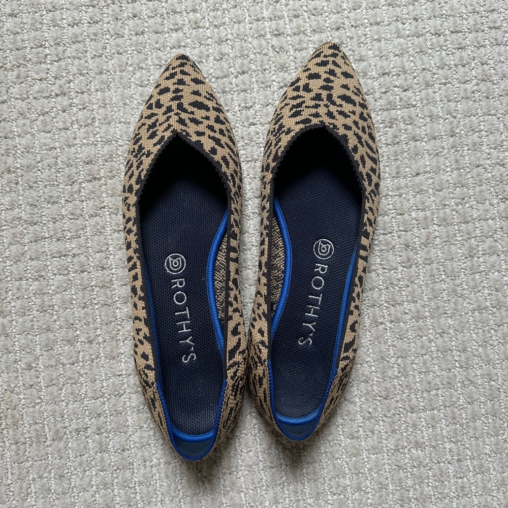 Rothy's Brown Flats with Leopard Print Design